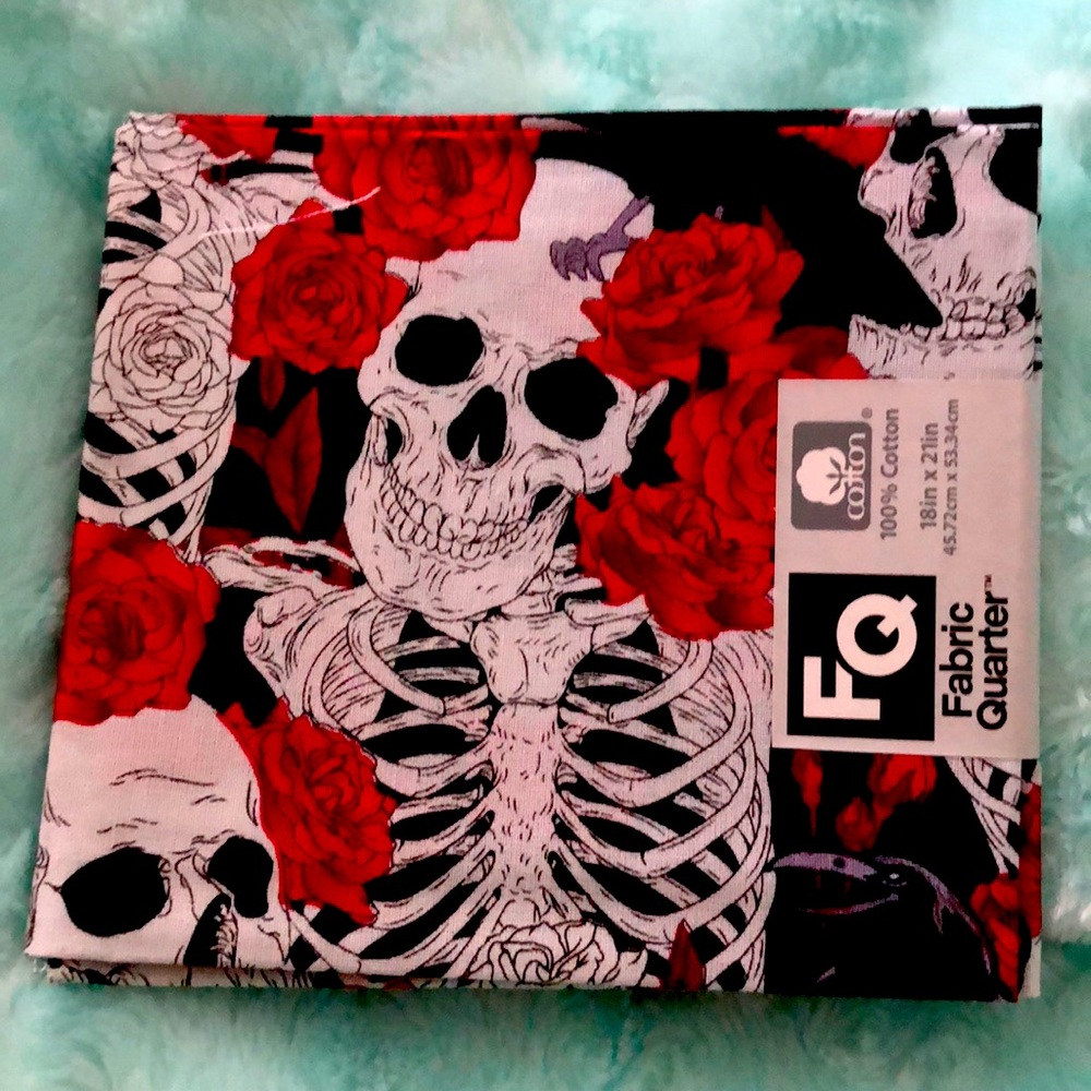 Mexican Day of the Dead inspired remnant fabric. Sizes vary.